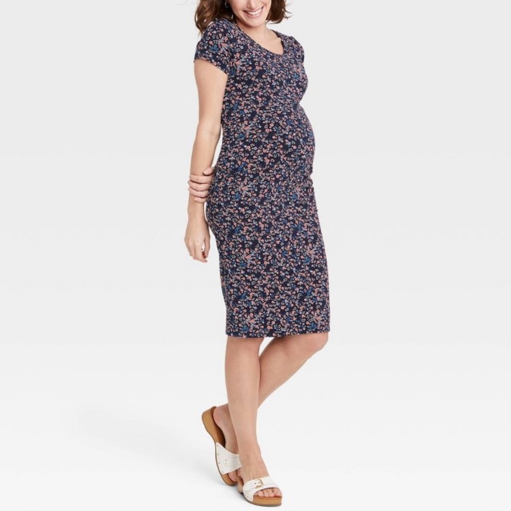 Isabel Maternity Navy Floral T-Shirt Dress